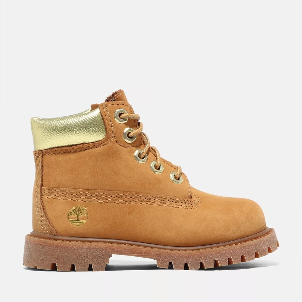 Timberland Toddler Premium 6" Waterproof Boots Wheat Nubuck W Gold SIZE 4